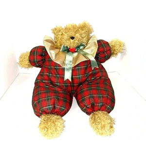 Vintage Christmas Teddy Bear Plush Holiday Tartan Plaid Tree Medium Sized